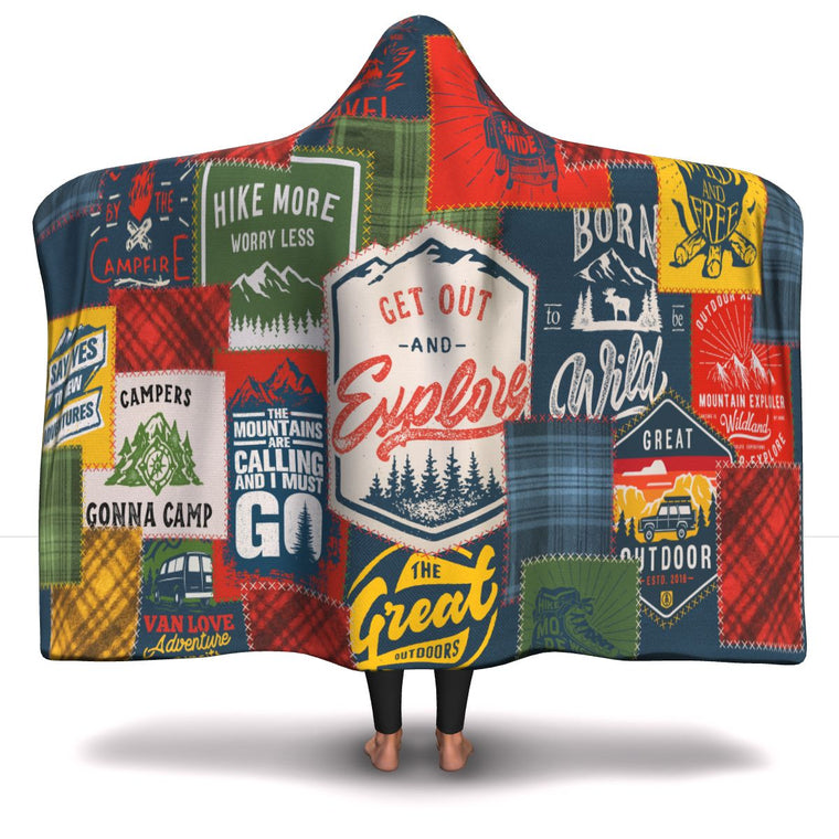 Camping HT Patchwork Hooded Blanket
